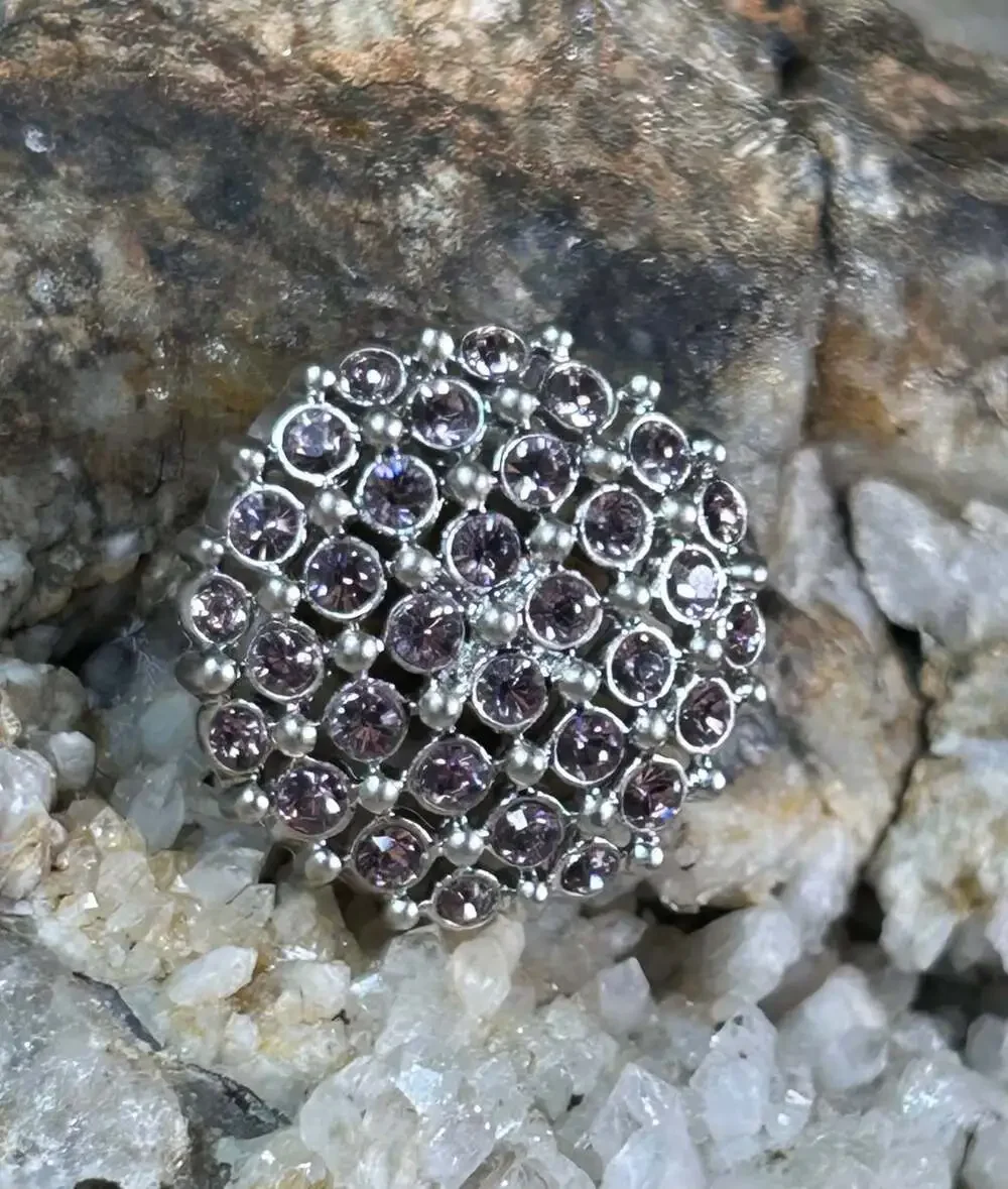 Pink Rhinestone 1 inch round silver tone button